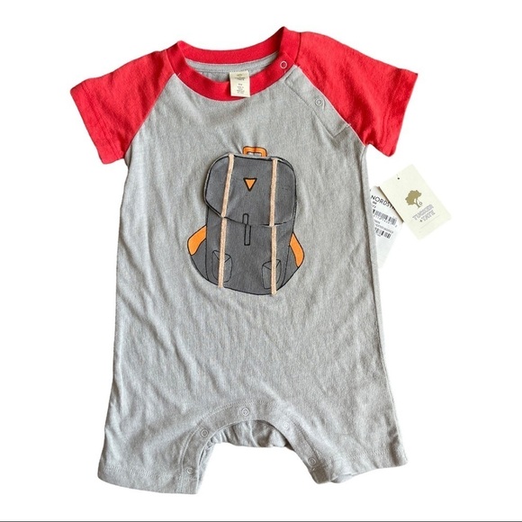 Tucker + Tate Boys Romper Backpack Applique Heather Grey Cotton Short Sleeve New - Picture 3 of 6
